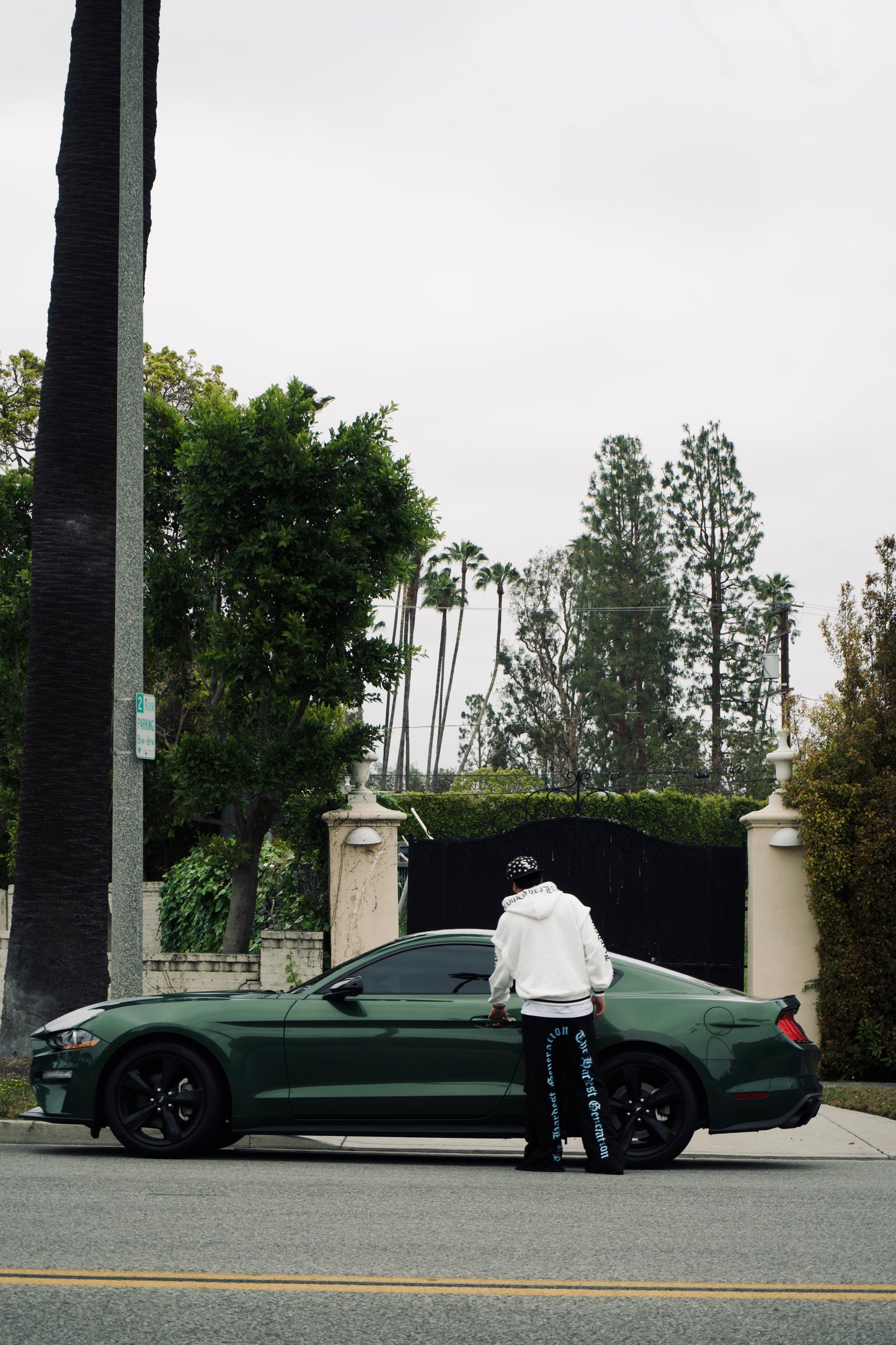 Black Sweatpants with baby blue Swarovski print