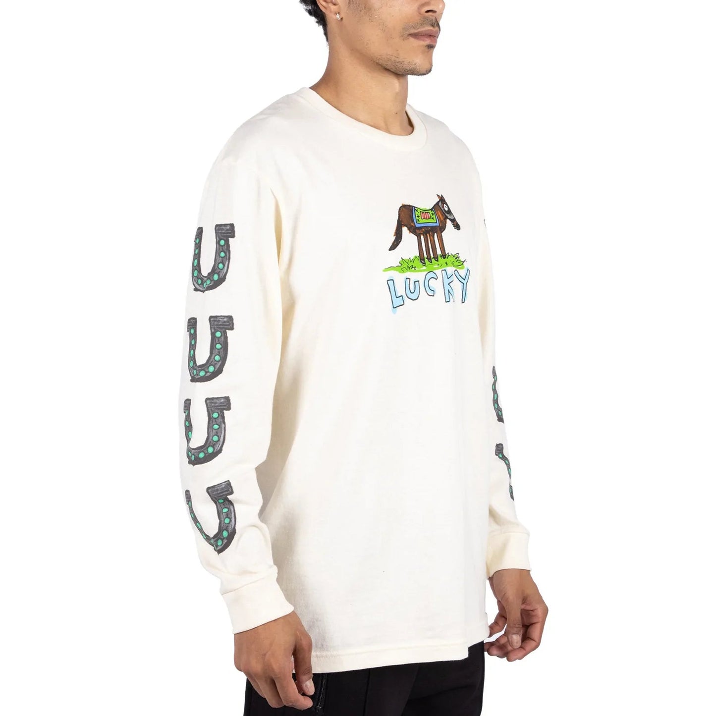 After School Special - Lucky Horse Cowboy - Long Sleeve T-shirt - White - Right Side - B2SS - Neds Melrose