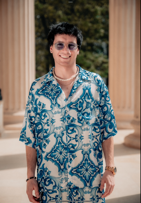 Blue floral print Summer shirt