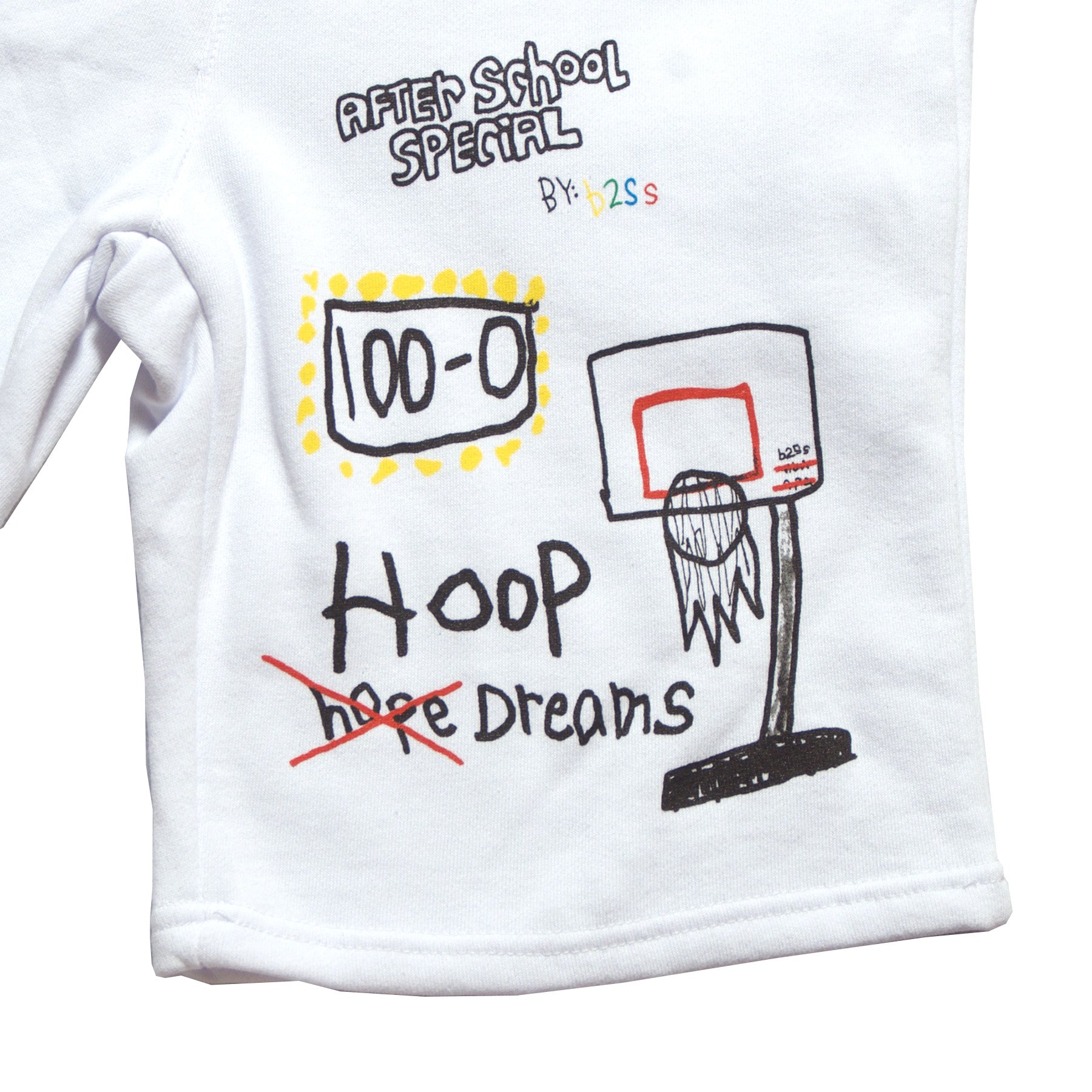 AfterSchoolSpecial - HoopDreams - Shorts - Front - White - B2SS - Neds Melrose