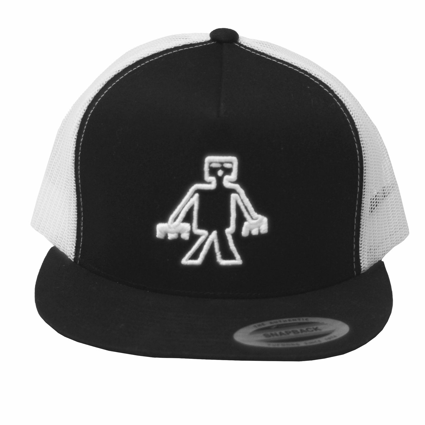 Neds Melrose - Human - Hat - Flat Billed Trucker - Yupoong 6006 - Adjustable - Black/White - Front