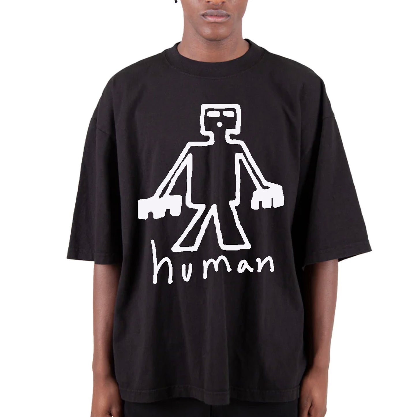 Neds Melrose - Human - T-shirt - Black - Front - Drop Shoulder - Streetwear